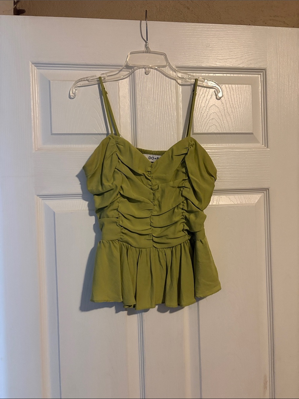 DO+BE Olive Ruched Peplum Cami with Spaghetti Straps